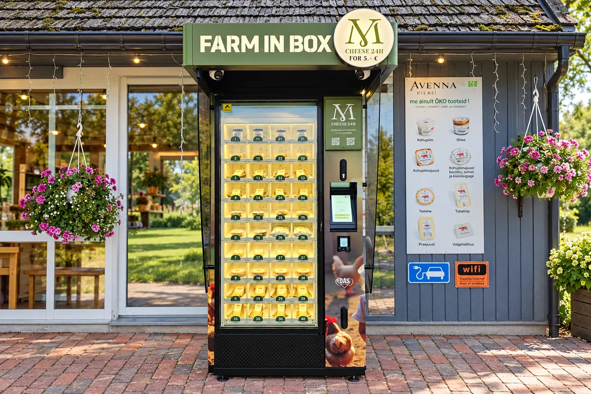Farm in Boxi juustuautomaat välitingimustes. Töödeldud kaanefoto.